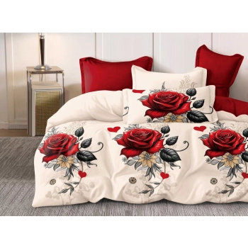 Pościel 160x200 bawełna satynowa róże czerwone PK745 z PRZEŚCIERADŁEM